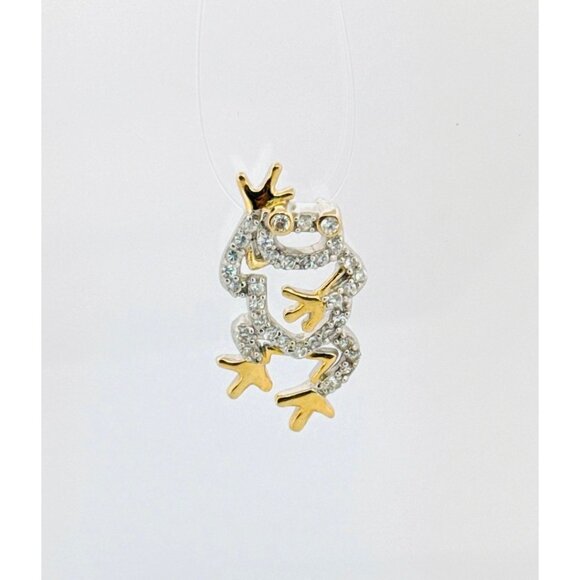 Brand New Sterling Silver Shiny Topaz Two-Tone Frog Motif Petite Pendant Charm - Picture 1 of 9